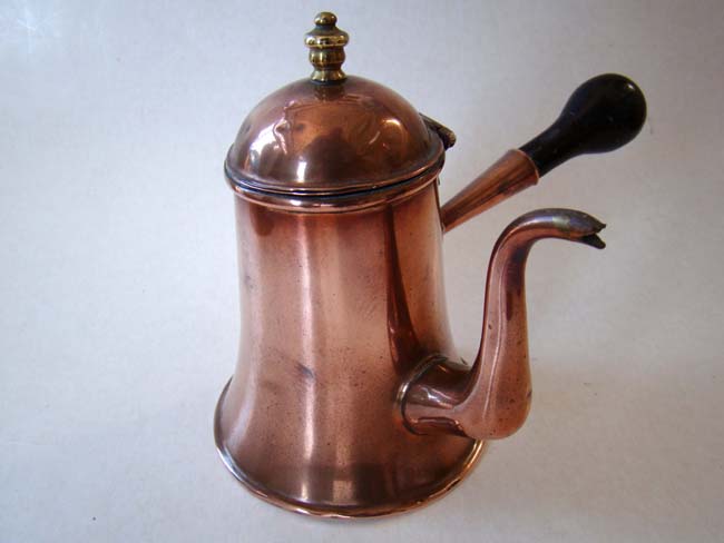 A charming 18th century copper chocolate pot with side-mounted ebony handle circa 1750 — image 3